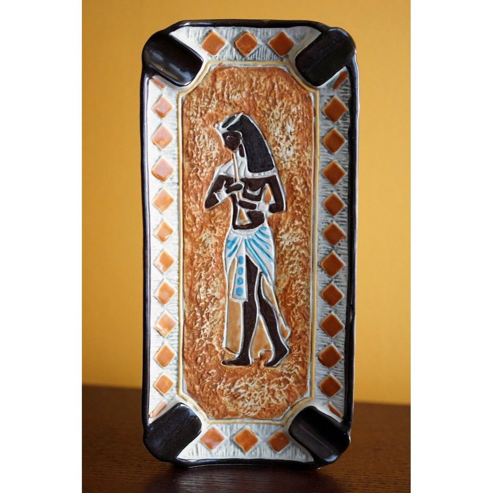 Vintage Egyptian Ceramic Bischoff Decanter Ashtray